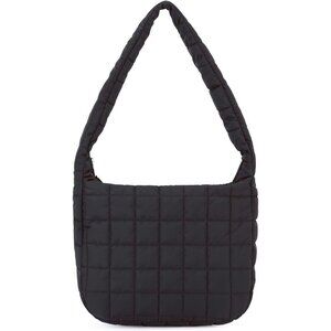 Women's Black Lightweight Cotton Puffy Quilted Hobo Bag Retro Soft Shoulder Bag
